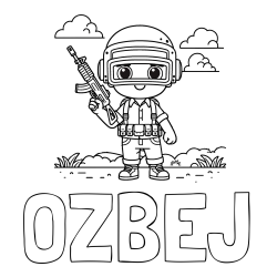 Online izdelana pobarvanka - Pobarvanka imena OŽBEJ in lepa otroška PUBG pobarvanka
