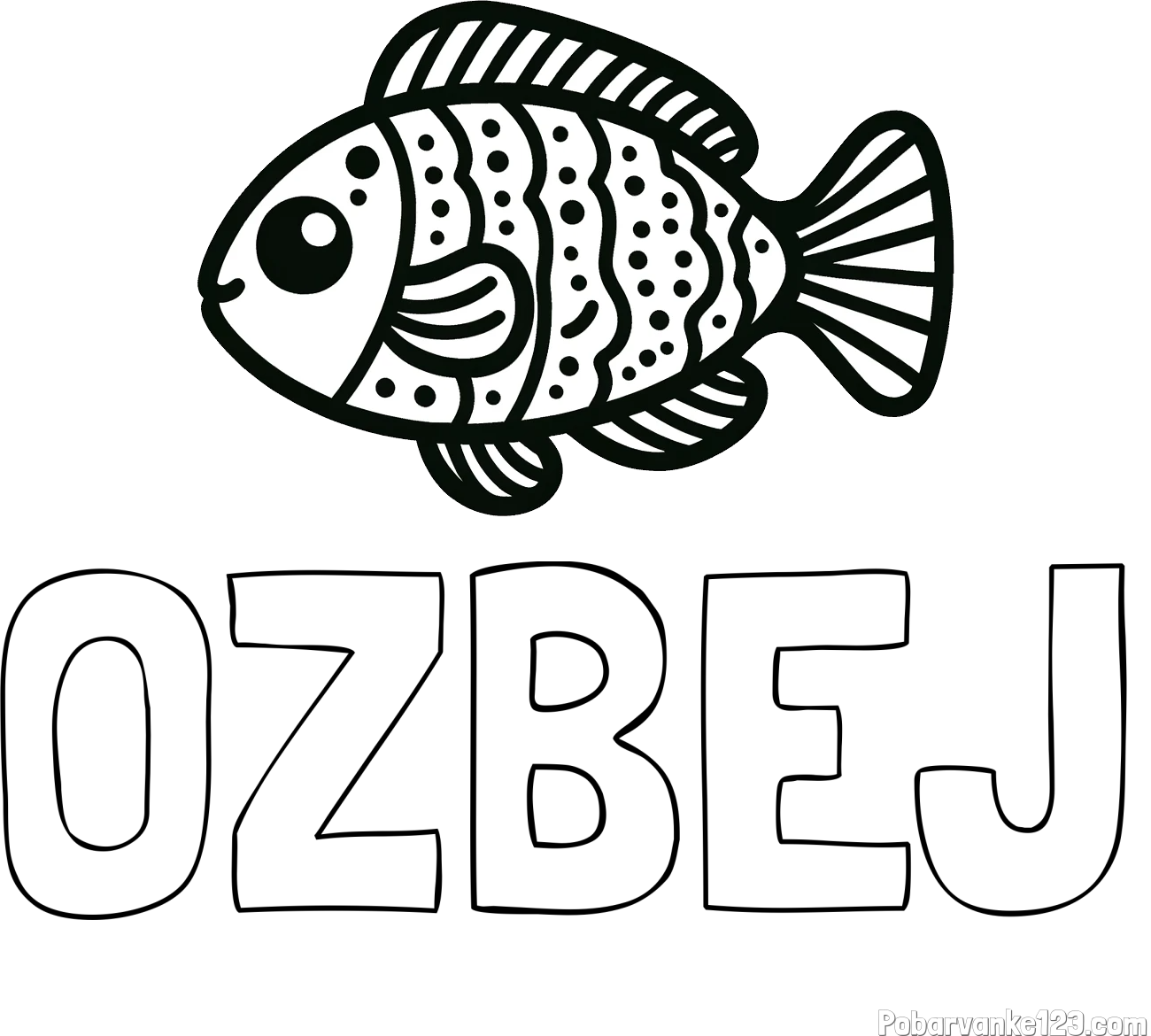 Pobarvanka imena OŽBEJ in otroška pobarvanka ribe