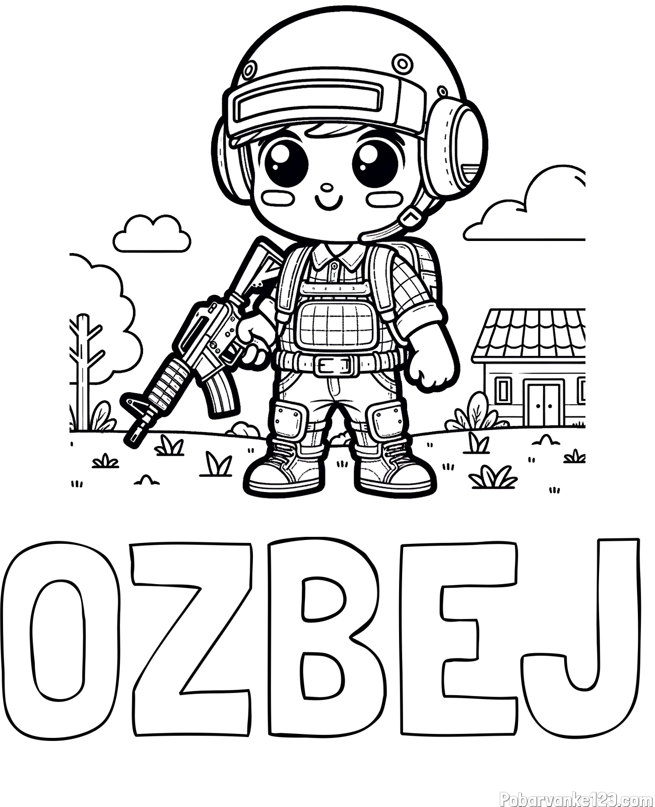 Pobarvanka imena OŽBEJ in preprosta otroška PUBG pobarvanka