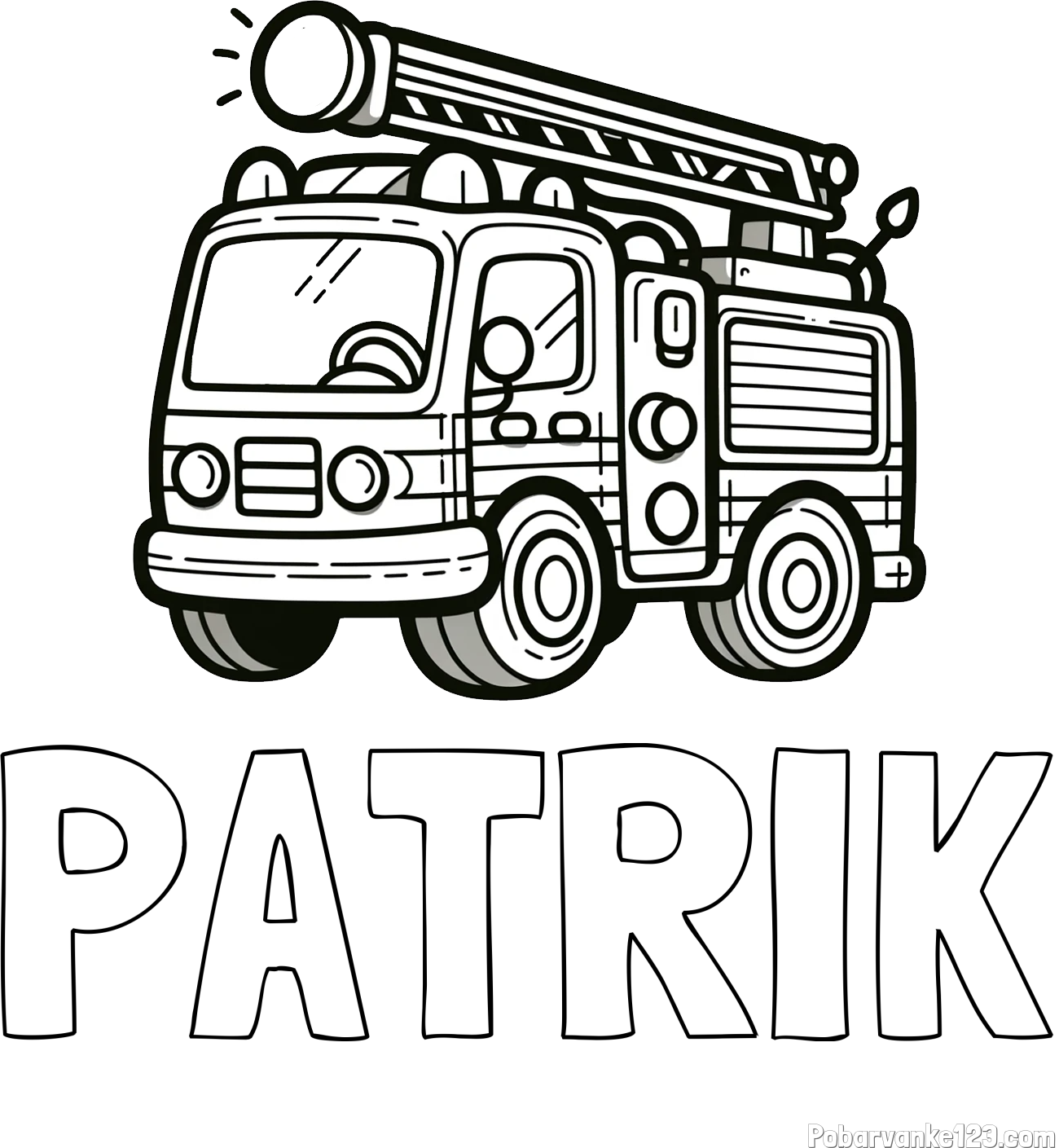 Pobarvanka imena PATRIK in otroška pobarvanka preprostega gasilskega avta