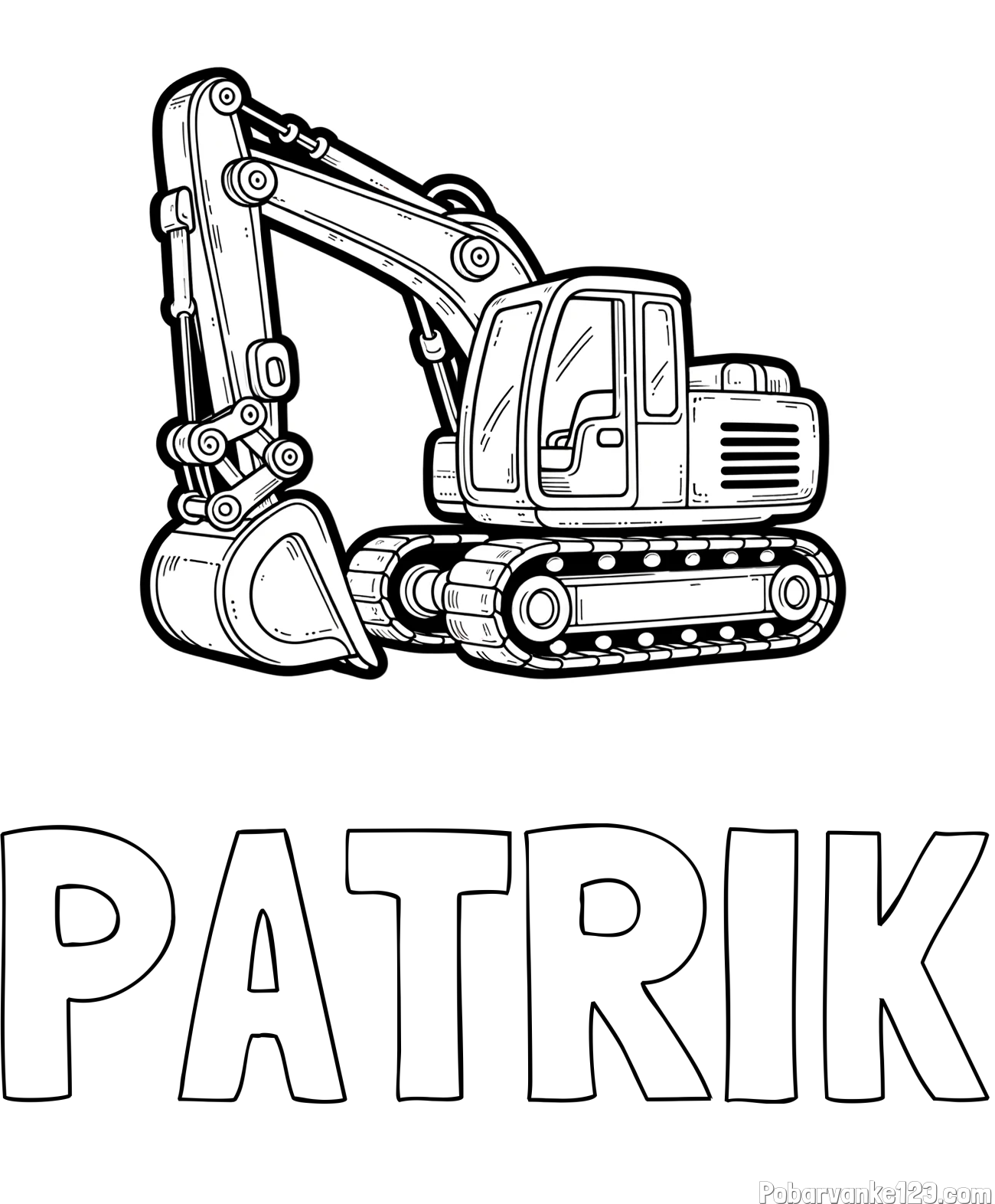Pobarvanka imena PATRIK in pobarvanka velikega delovnega stroja - bagra