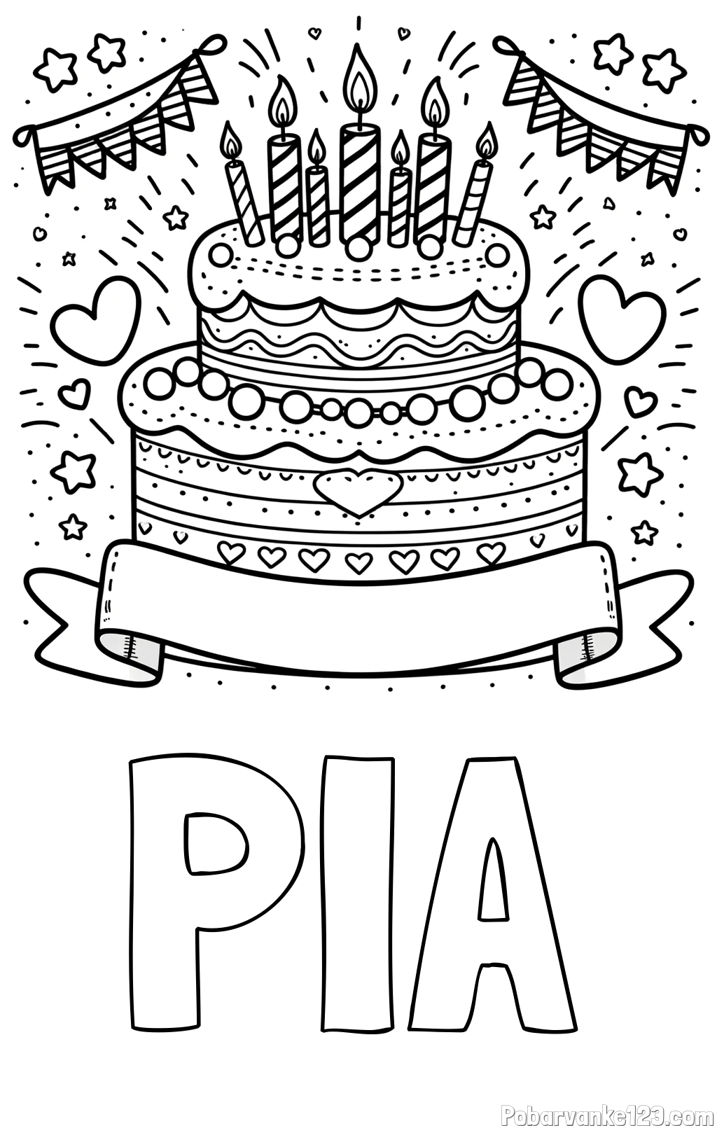 Pobarvanka imena PIA in pobarvanka velike torte za rojstni dan