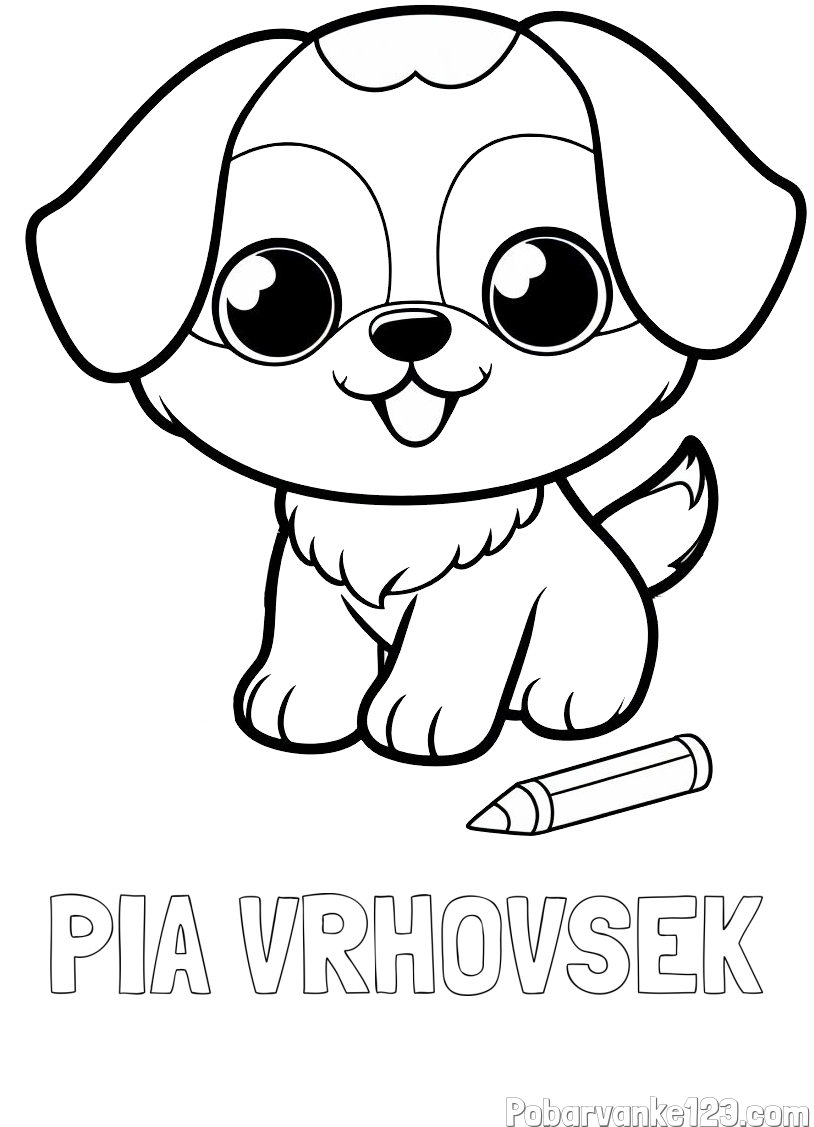 Pobarvanka imena PIA VRHOVŠEK in pobarvanka prikupnega kužka