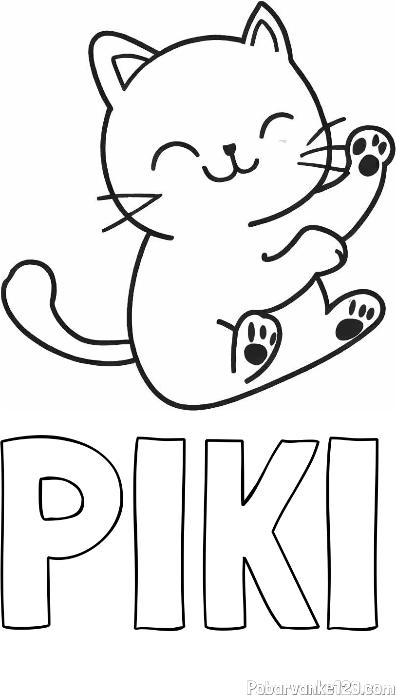 Pobarvanka imena PIKI in pobarvanka razigranega mucka