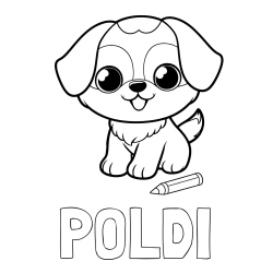 Online izdelana pobarvanka - Pobarvanka imena POLDI in pobarvanka prikupnega kužka