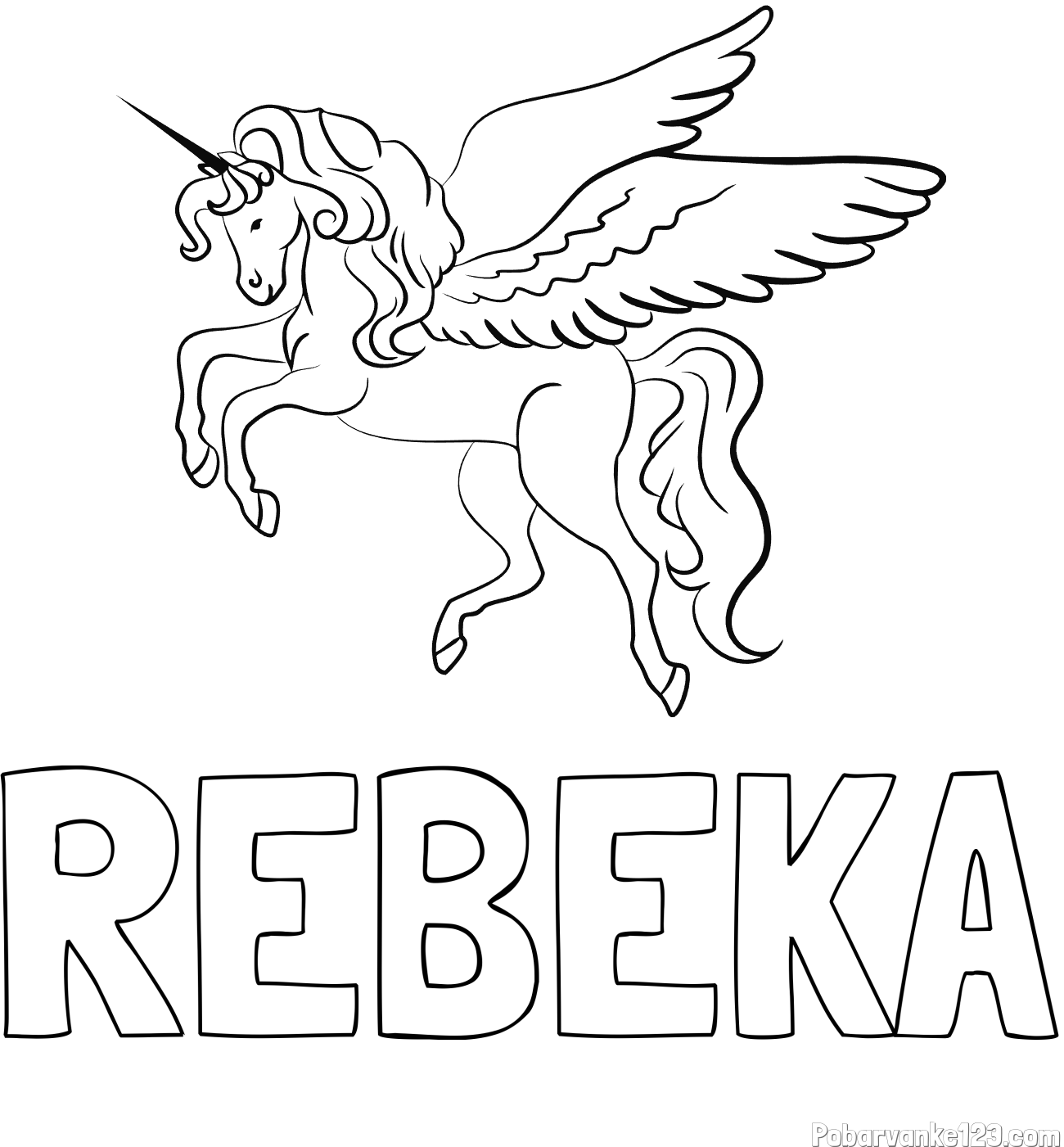 Pobarvanka imena REBEKA in lepa pobarvanka samoroga