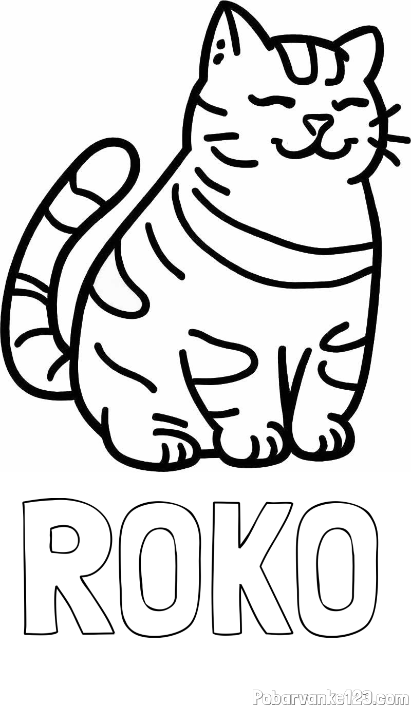Pobarvanka imena ROKO in pobarvanka debelušne mačke