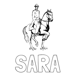 Online izdelana pobarvanka - Pobarvanka imena SARA in pobarvanka dresure konja