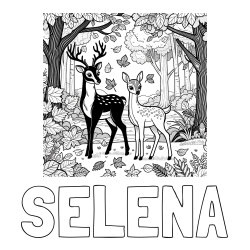 Online izdelana pobarvanka - Pobarvanka imena SELENA in pobarvanka srnice in jelenčka