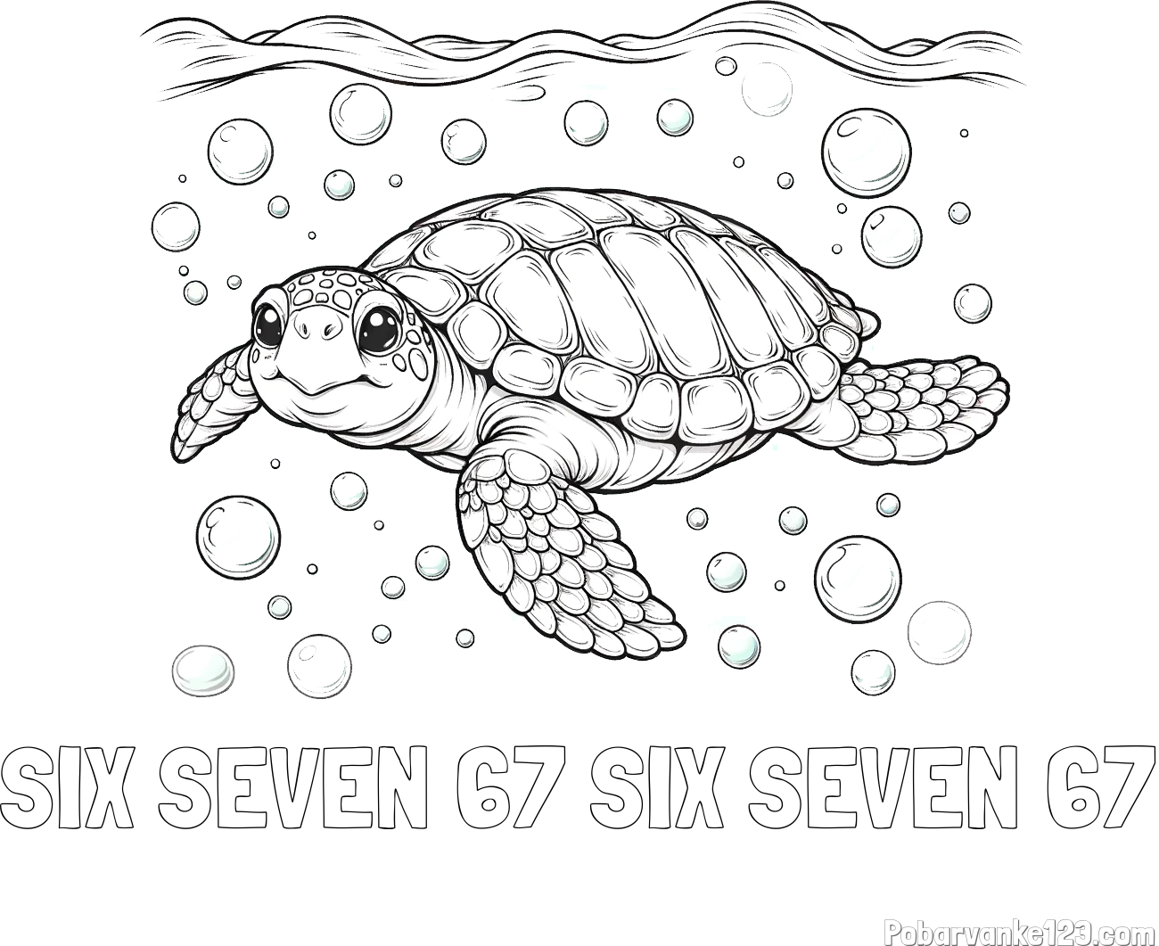 Pobarvanka imena SIX SEVEN 67 SIX SEVEN 67 in pobarvanka želve v morju