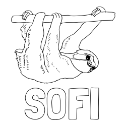 Online izdelana pobarvanka - Pobarvanka imena SOFI in pobarvanka lenivca