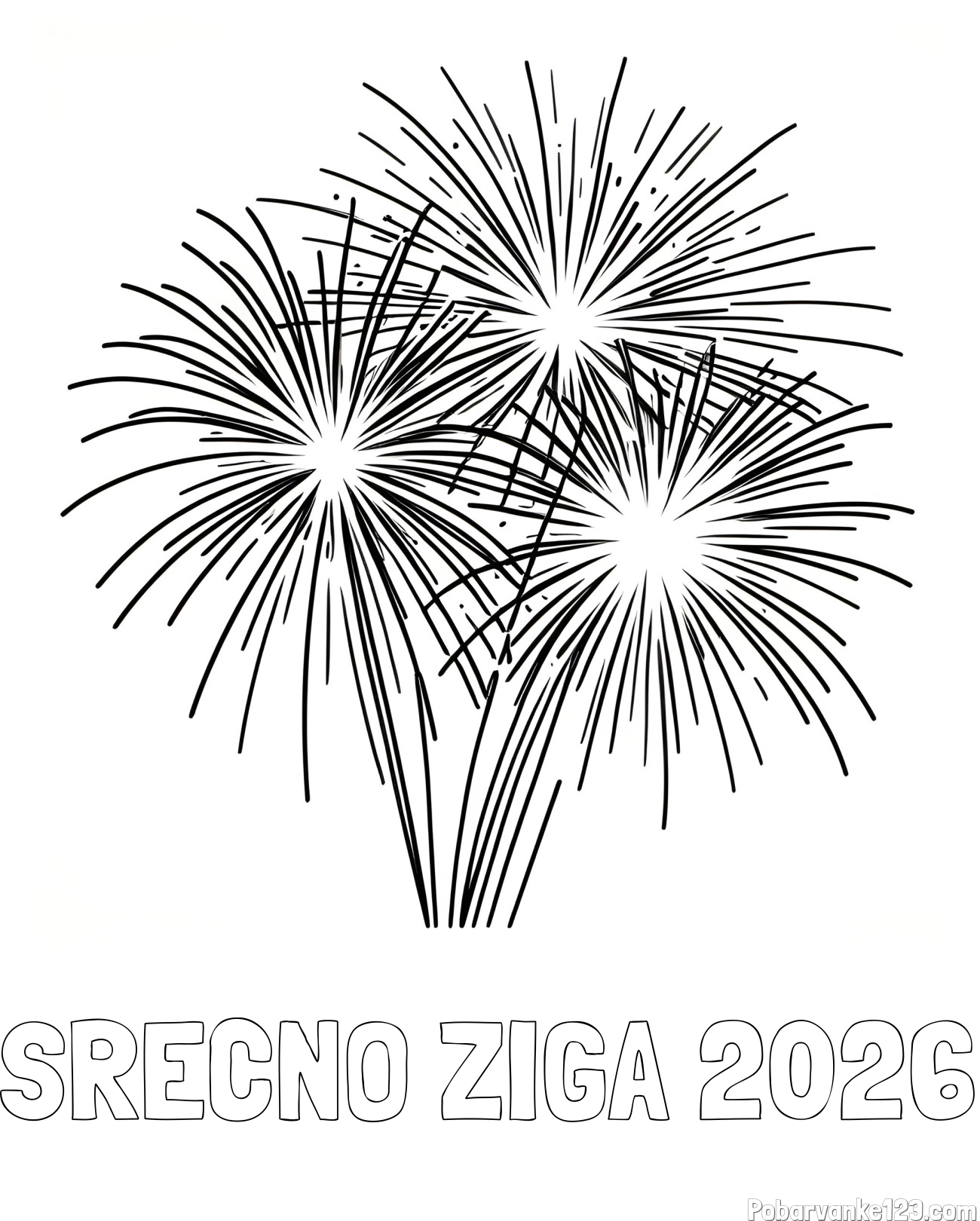 Pobarvanka imena SREČNO ŽIGA 2026 in lepa pobarvanka ognjemeta