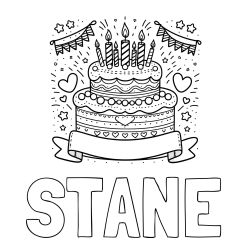 Online izdelana pobarvanka - Pobarvanka imena STANE in pobarvanka velike torte za rojstni dan