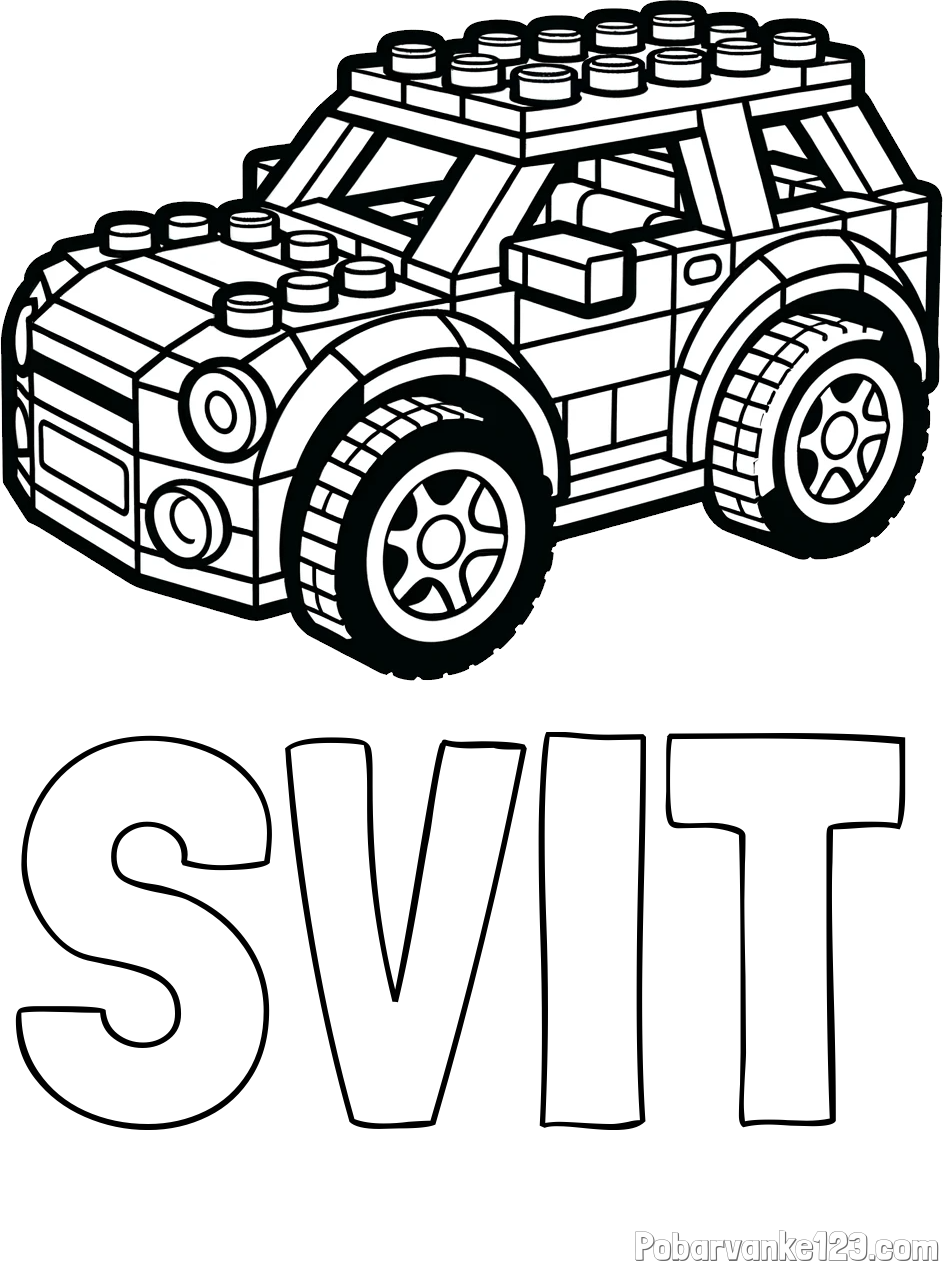 Pobarvanka imena SVIT in pobarvanka avtomobila sestavljenega iz LEGO kock