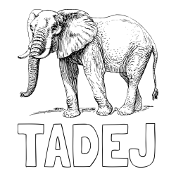 Online izdelana pobarvanka - Pobarvanka imena TADEJ in pobarvanka mogočnega slona