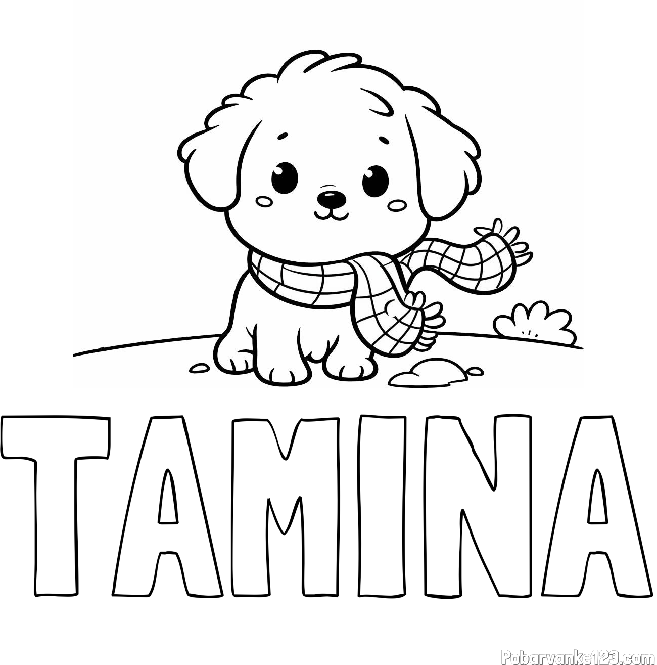 Pobarvanka imena TAMINA in pobarvanka prikupnega psička