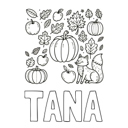 Online izdelana pobarvanka - Pobarvanka imena TANA in pobarvanka z motivom jeseni