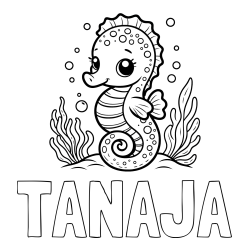 Online izdelana pobarvanka - Pobarvanka imena TANAJA in pobarvanka morskega konjička