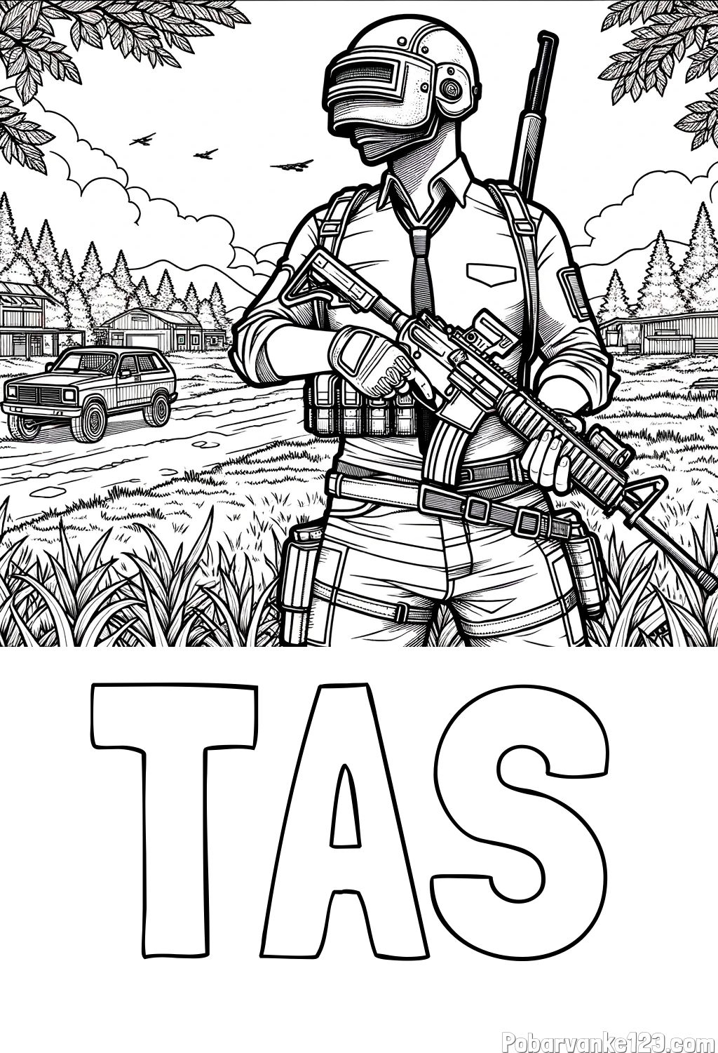 Pobarvanka imena TAŠ in PUB pobarvanka bojišča ter osrednjega lika