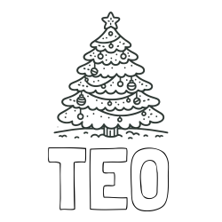 Online izdelana pobarvanka - Pobarvanka imena TEO in pobarvanka božičnega drevesa