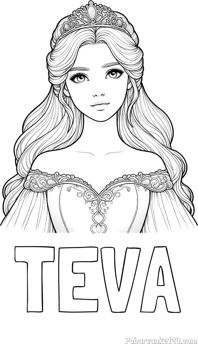 Pobarvanka imena TEVA in pobarvanka realistične princese