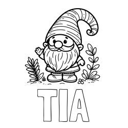 Online izdelana pobarvanka - Pobarvanka imena TIA in pobarvanka prijaznega škrata oz. palčka