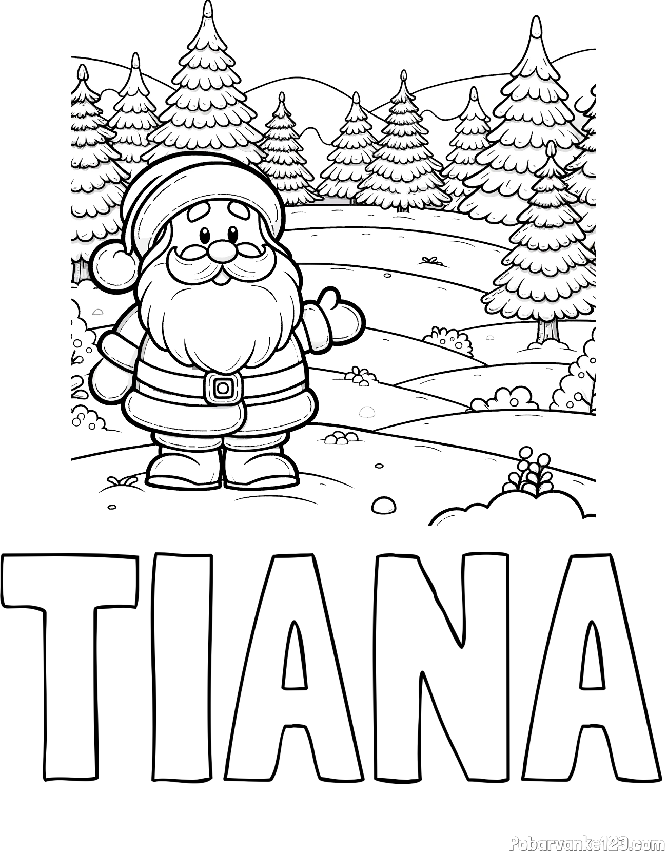 Pobarvanka imena TIANA in pobarvanka Božička v naravi