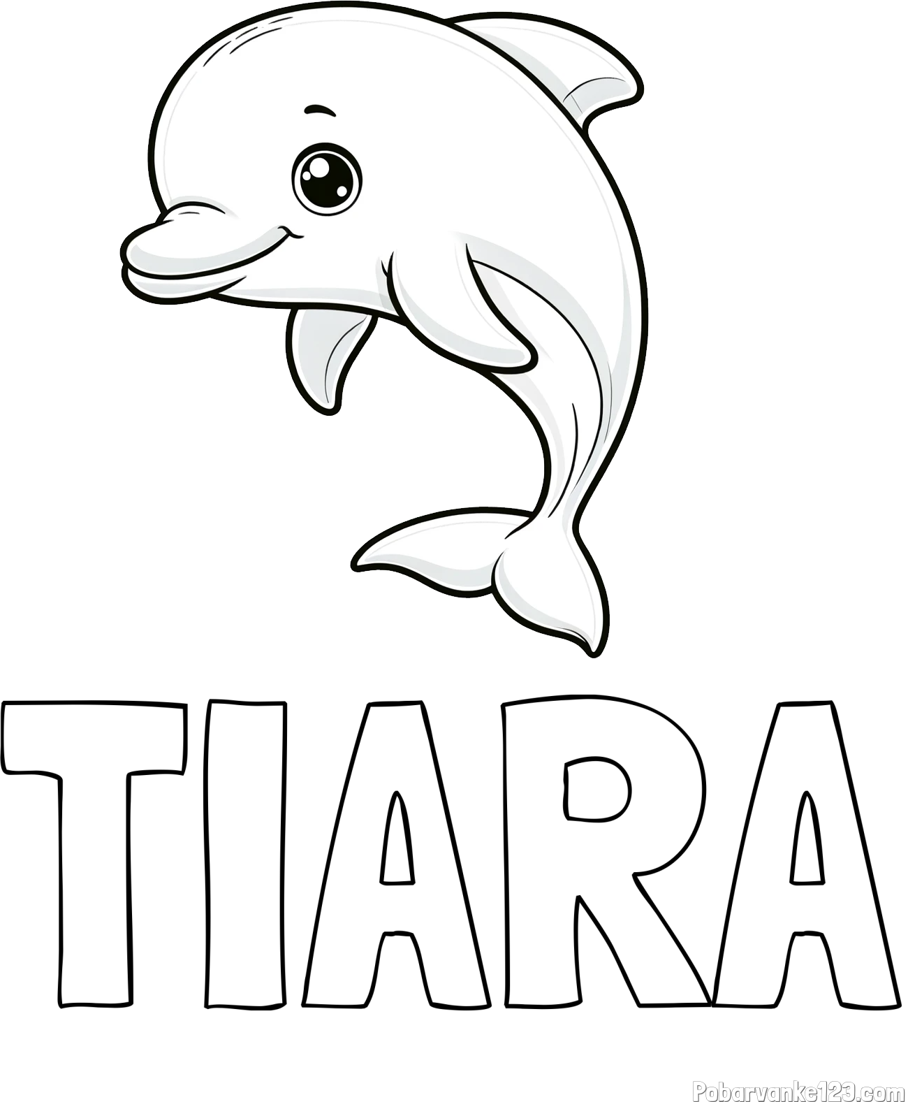 Pobarvanka imena TIARA in otroška pobarvanka ljubkega delfina
