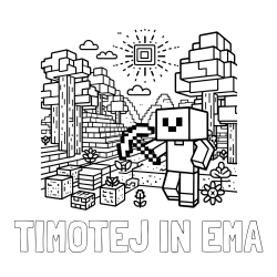 Online izdelana pobarvanka - Pobarvanka imena TIMOTEJ IN EMA in pobarvanka Minecraft sveta