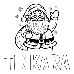 Online izdelana pobarvanka - Pobarvanka imena TINKARA in pobarvanka nasmejanega Božička s polno vrečo daril