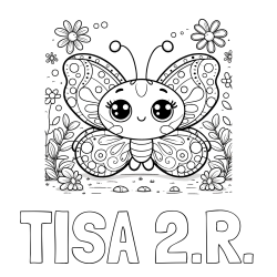 Online izdelana pobarvanka - Pobarvanka imena TISA 2.R. in pobarvanka ljubkega metuljčka