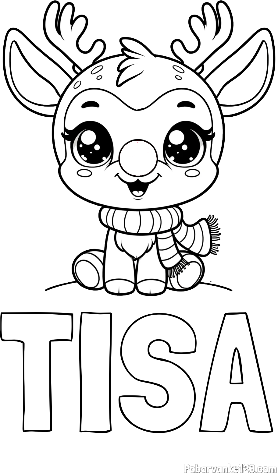 Pobarvanka imena TISA in otroška pobarvanka jelenčka Rudolfa s šalom okoli vratu