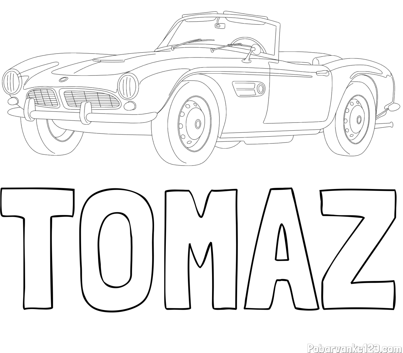 Pobarvanka imena TOMAŽ in pobarvnaka starega BMW