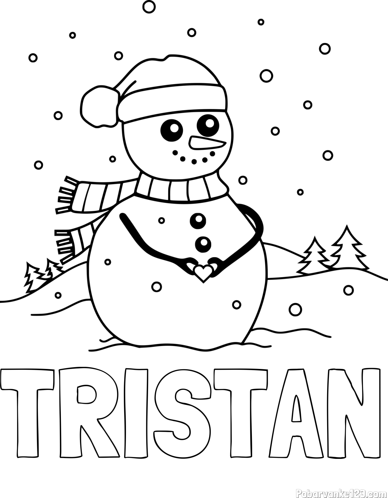 Pobarvanka imena TRISTAN in pobarvanka prikupnega snežaka