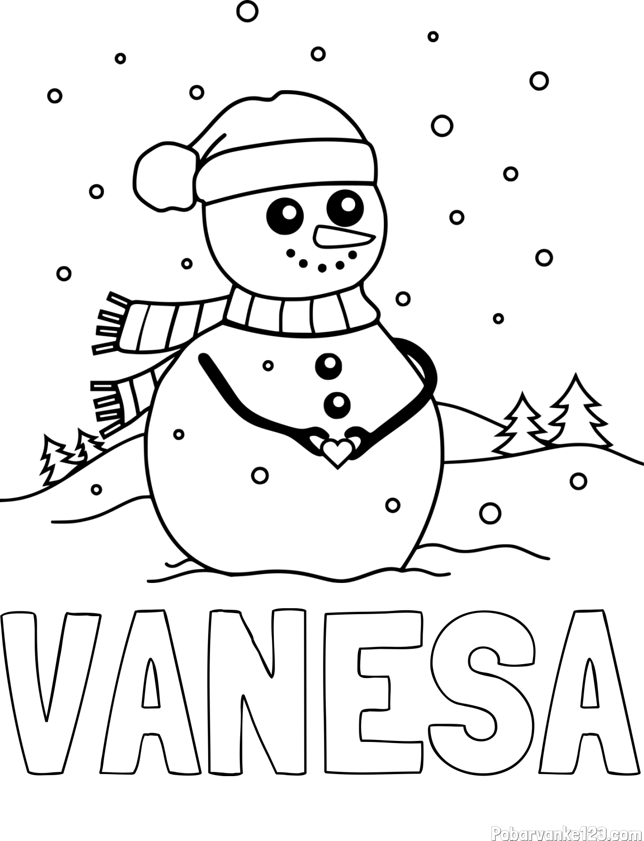 Pobarvanka imena VANESA in pobarvanka prikupnega snežaka