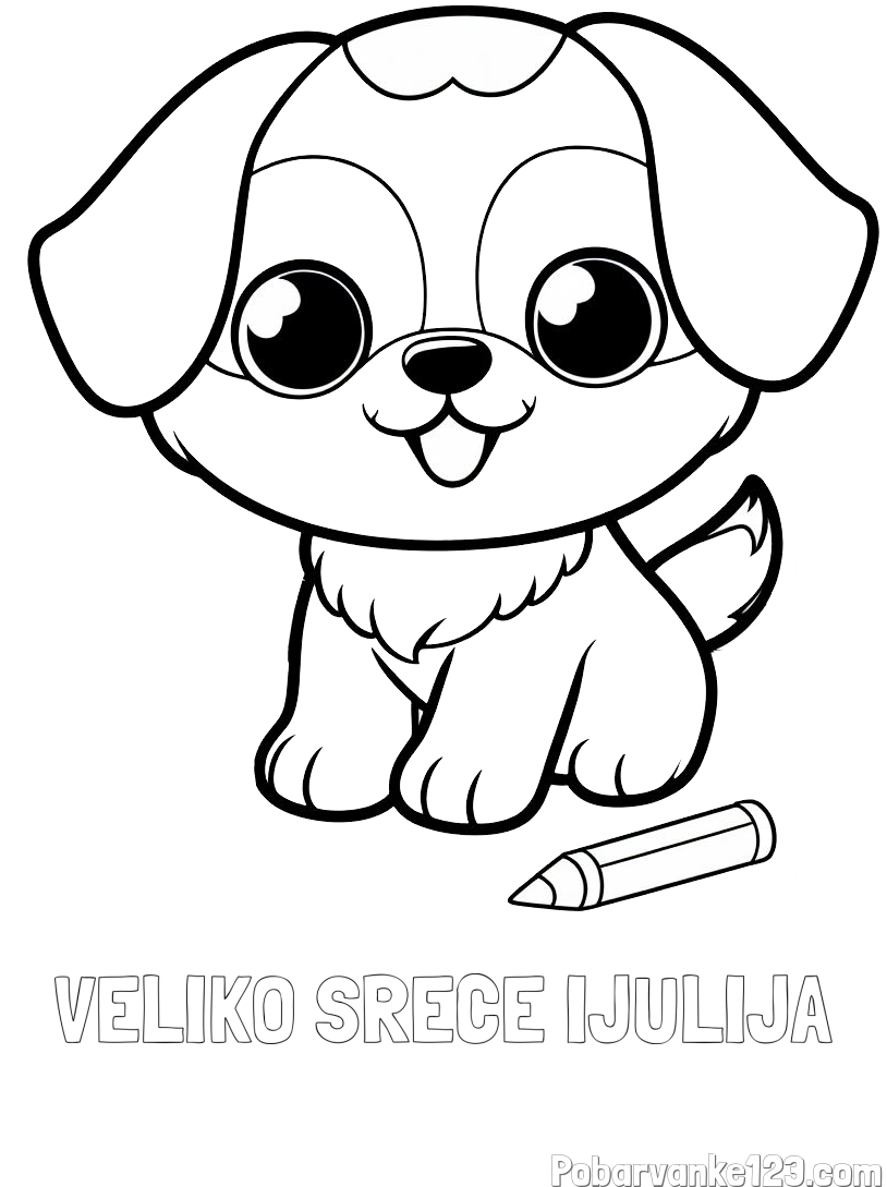 Pobarvanka imena VELIKO SREČE IJULIJA in pobarvanka prikupnega kužka