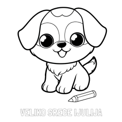 Online izdelana pobarvanka - Pobarvanka imena VELIKO SREČE IJULIJA in pobarvanka prikupnega kužka