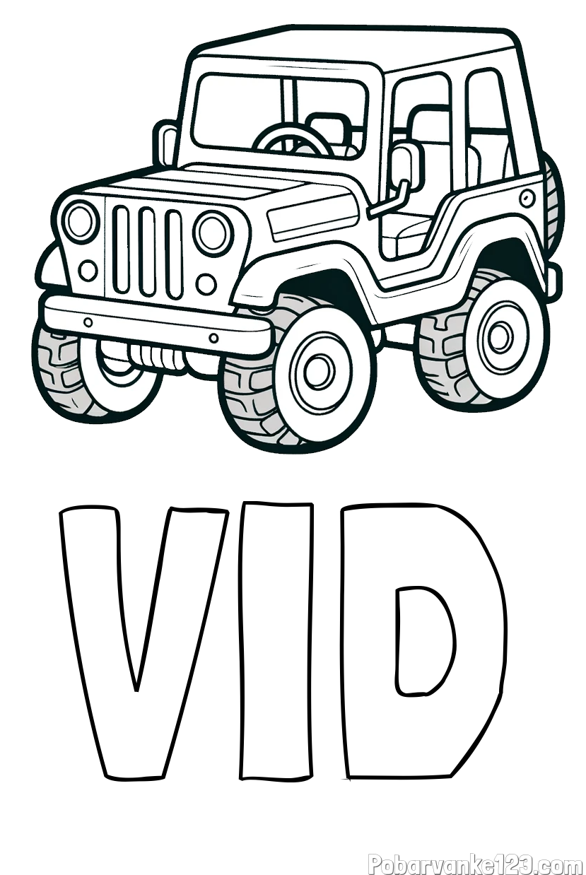 Pobarvanka imena VID in preprosta pobarvanka jeep-a