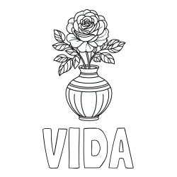 Online izdelana pobarvanka - Pobarvanka imena VIDA in pobarvanka vrtnice v vazi