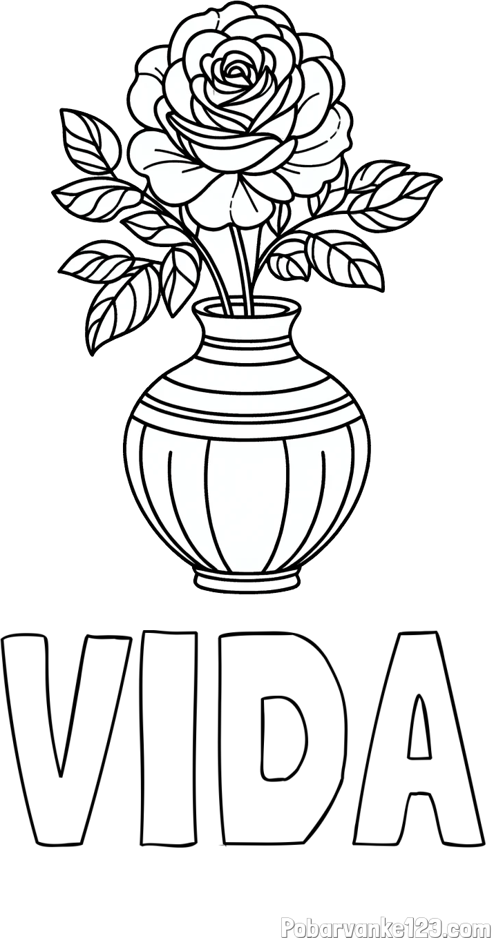 Pobarvanka imena VIDA in pobarvanka vrtnice v vazi