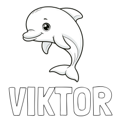Online izdelana pobarvanka - Pobarvanka imena VIKTOR in otroška pobarvanka ljubkega delfina