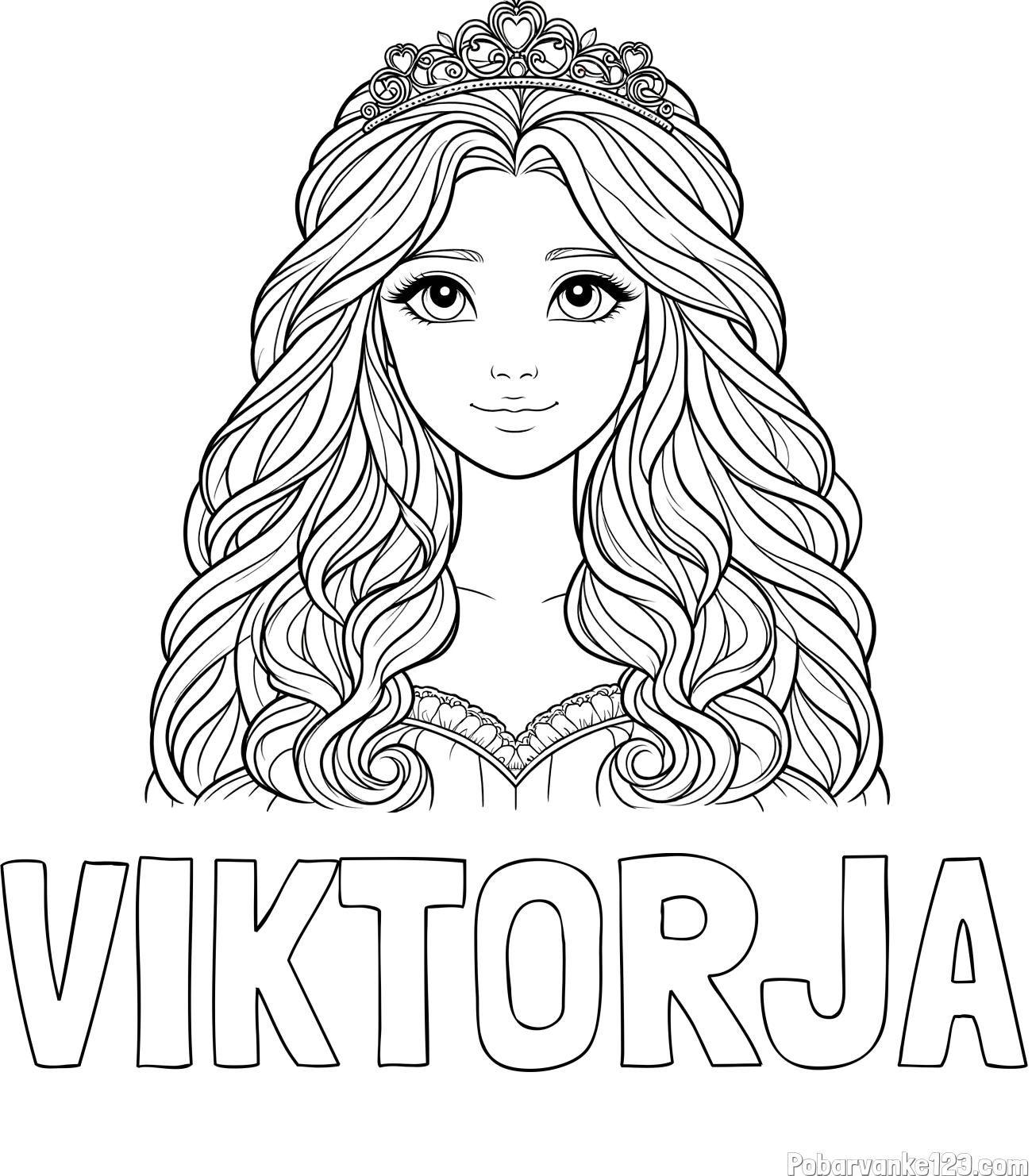 Pobarvanka imena VIKTORJA in pobarvanka ljubke princese z bujnimi lasmi