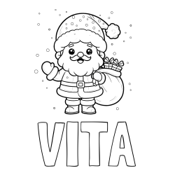 Online izdelana pobarvanka - Pobarvanka imena VITA in pobarvanka Božička s polno vrečo daril