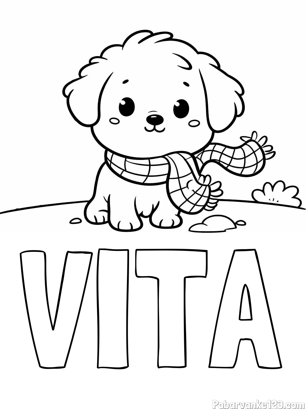 Pobarvanka imena VITA in pobarvanka prikupnega psička