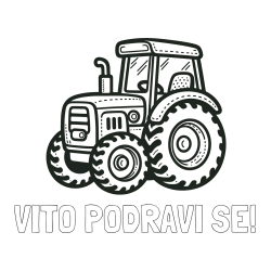 Online izdelana pobarvanka - Pobarvanka imena VITO PODRAVI SE! in pobarvanka čudovitega traktorja