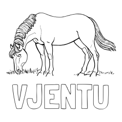 Online izdelana pobarvanka - Pobarvanka imena VJENTU in pobarvanka konja med pašo