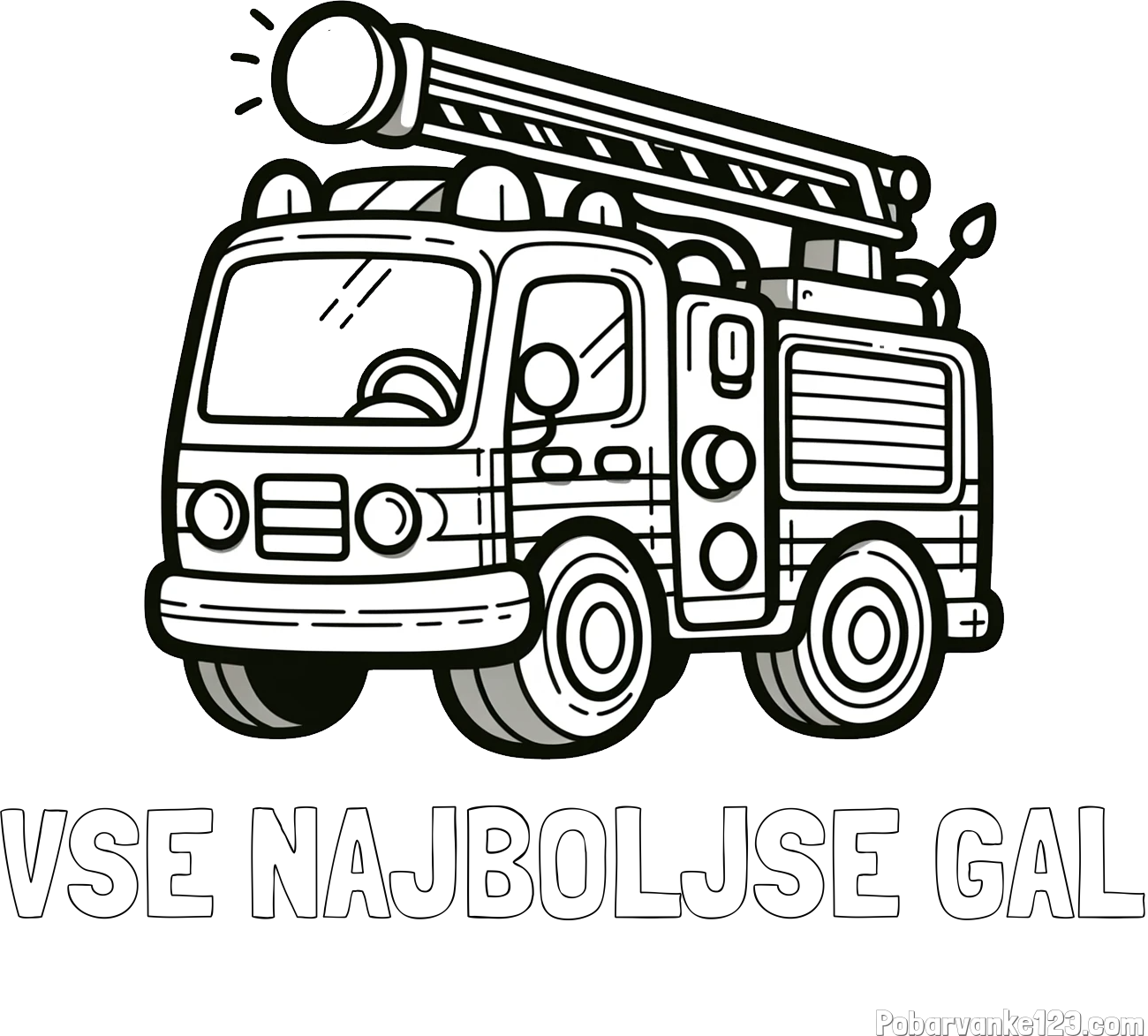 Pobarvanka imena VSE NAJBOLJŠE GAL in otroška pobarvanka preprostega gasilskega avta