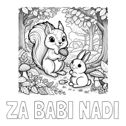 Online izdelana pobarvanka - Pobarvanka imena ZA BABI NADI in pobarvanka veveričke in zajčka v gozdu