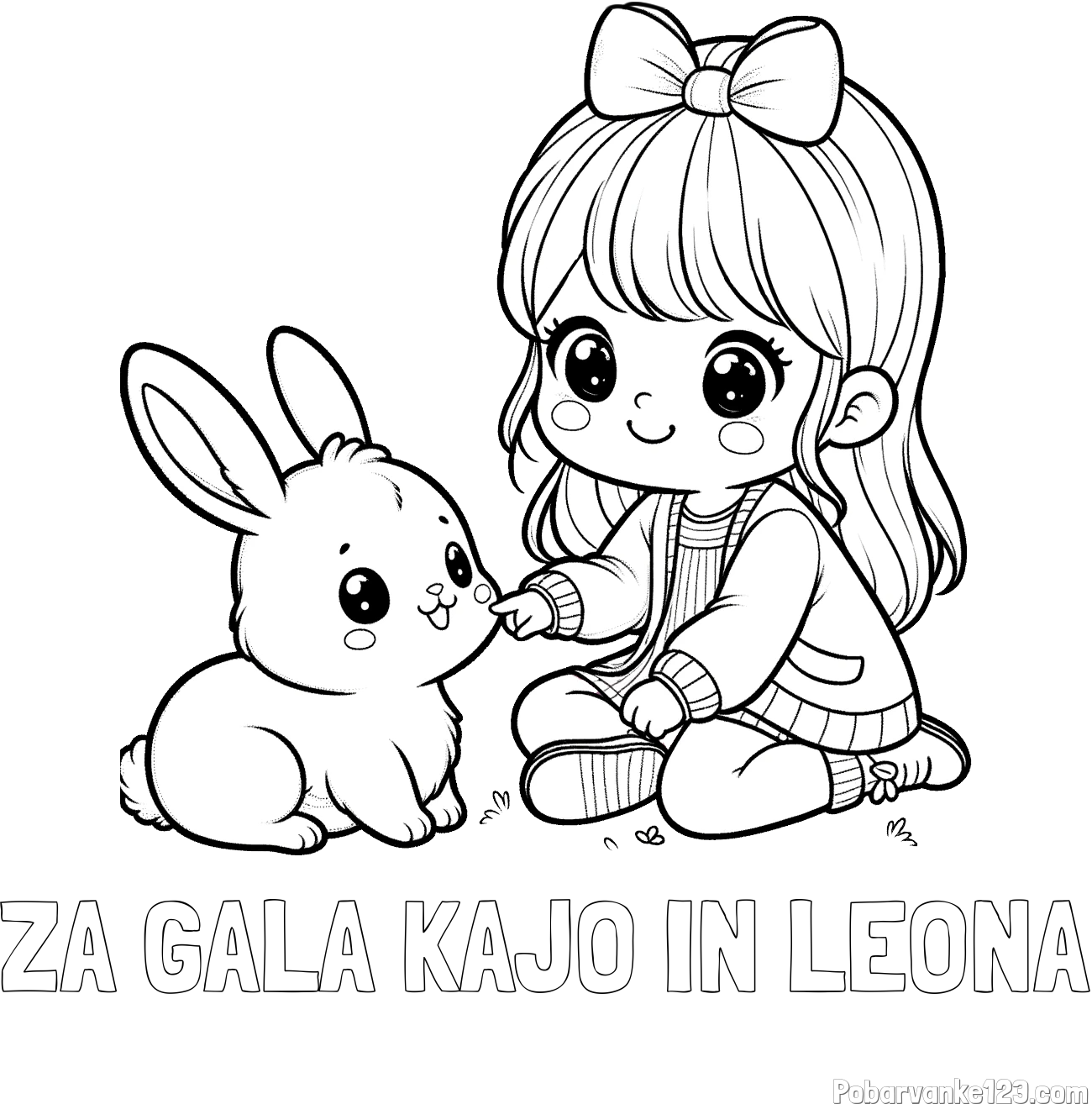 Pobarvanka imena ZA GALA KAJO IN LEONA in pobarvanka ljubke punčke, ki se igra z zajčkom