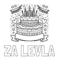 Online izdelana pobarvanka - Pobarvanka imena ZA LEVLA in pobarvanka velike torte za rojstni dan